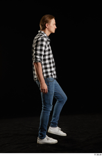  Stanley Johnson  1 casual dressed jeans shirt side view sneakers walking whole body 0003.jpg